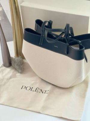 Polen Cyme Tisse Tote Bag Smooth Canvas Leather With Dust Bag (Black)