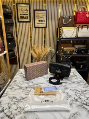 COACCH GEORGIE SHOULDER BAG IN COLORBLOCK SIGNATURE CANVAS WITH RIVETS & OG BOX AND DUST BAG (BLACK)