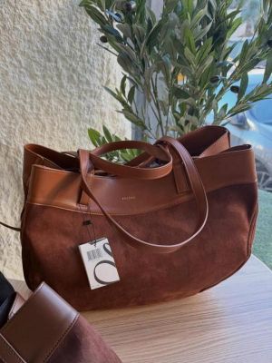 Polen Cyme Dual Texture Leather Shoulder Bag With Dust Bag (Brown)
