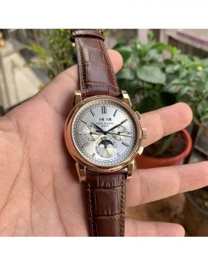 Patek Philip Grand Complications Rose Gold Tone Brown Leather Strap
