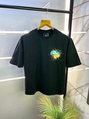 Sale Adida Back Printed Dark Green Off Shoulder Premium Round Neck T-shirt F2385-DGR