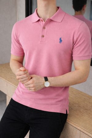 Ralp Lauren Imported knitted Super Premium Pink Collar Neck Polo T-shirt F3552-PI