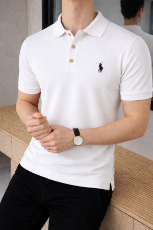 Ralp Lauren Imported knitted Super Premium White Collar Neck Polo T-shirt F3552-WH
