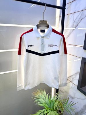 Boss Porsche Edition White Polo Neck Full Sleeves Premium Collar T-shirt F5119-WH