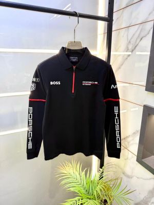 Boss Porsche Edition Black Polo Neck Full Sleeves Premium Collar T-shirt F5119-BL
