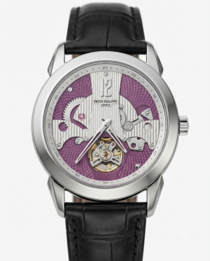 Patek Phillipe Peacock Witness Tourbillon Silver Purple Dial