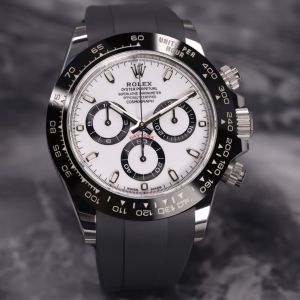 Roleex Cosmograph Daytona chronograph Black Rubber Strap White Dial