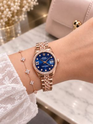 Roleex Women Oyster Perpetual Rosegold Blue