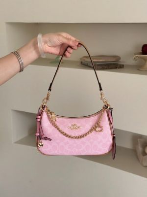 Coacch Teri Shoulder Bag Signature Canvas with Flower Charms Chain Powder Pink With OG Box Dust Cover