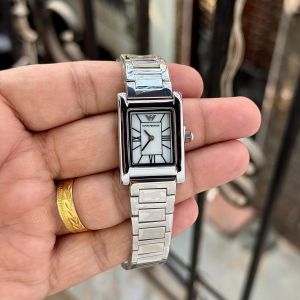 Emporio Armaani Genni Collection rectangular analogue silver white