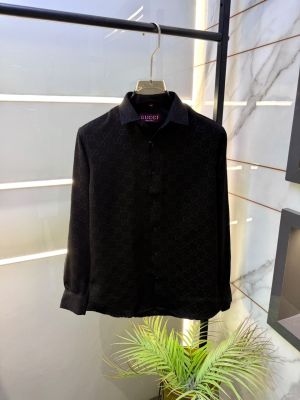 Gucc Monogram Imported Premium Black Shirt With Brand Box Packing and Carry bag F3376-BL
