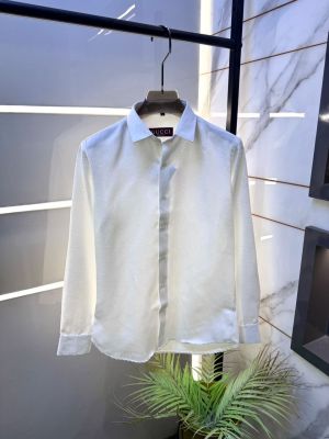 Gucc Monogram Imported Premium White Shirt With Brand Box Packing and Carry bag F3376-WH