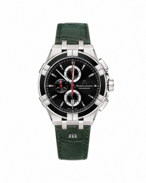 Maurice Lacroix Aikon Chronograph Green Leather Strap Black Dial