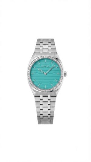 Gucc 25H Japan Diamond Silver Ocean Blue Dial