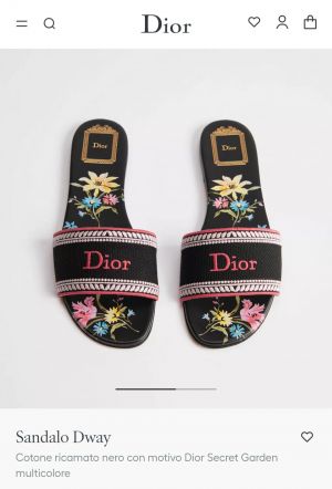 Christian Dioor Flats Sandals Multicolored CD Secret Garden Floral Motif With OG Box & Carry Bag 2019-1 Black