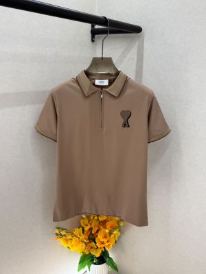 Ami Logo Camle Premium Collar Neck Polo T-shirt With Brand Box Packing F3689-CA