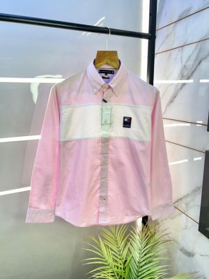 Sale Tomm _Hilfiger Pink Oxford Lycra Premium Printed Shirts F2613-PI