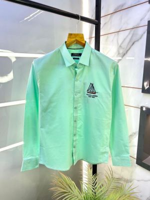 Sale Ralp Lauren Polo Green Oxford Lycra Back Print Premium Shirt F2614-GR