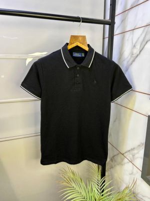 Sale Ralp_Lauren Polo Black Imported Knitted Premium Collar T-shirt F2489-BL