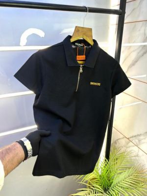 Sale Balmai Paris Logo Black Imported Collar Neck T-shirt With Brand Box Packing F1989-BL