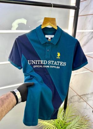 Sale Us Polo Dark Green Imported Embroidery Back Print Collar Neck Premium T-shirt F2731-DGR