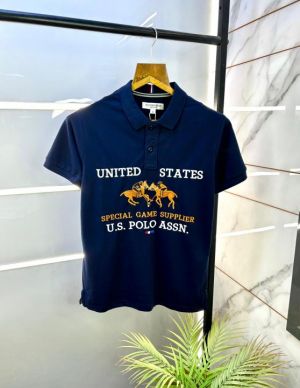 Sale Us Polo Navy Imported Embroidery Collar Neck Premium T-shirt F2731-NY