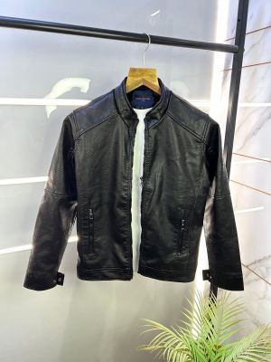 Loui_Vuitton Imported Leather Super Premium Black Zipper Jacket F2272-BL