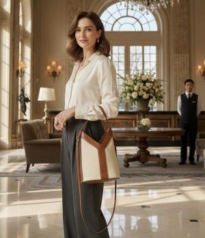 Ysl Y top handle bucket bag with dust bag(2535-canvas-brown))