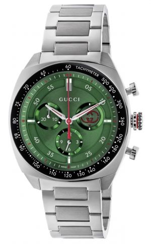 Guccci Interlocking Chronograph Japan Silver Green Dial