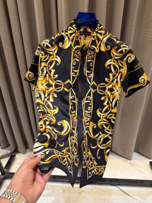 Versace Couture Chain Print Half Sleeves Shirt Black
