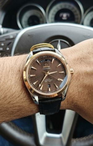 Omegga Seamaster Japan Black Leather Strap Tow Tone Copper