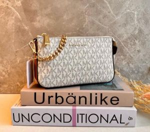 Michael249 Kors MD Chain Pouchette Bag With Dust Bag (White - 249)