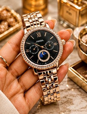 Fossiil Women Chronograph Sunmoon Rosegold Black