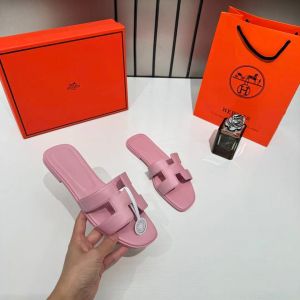 Hermees Paris Oran Pink Flats For Her With OG Box & Carry Bag Slide Pink