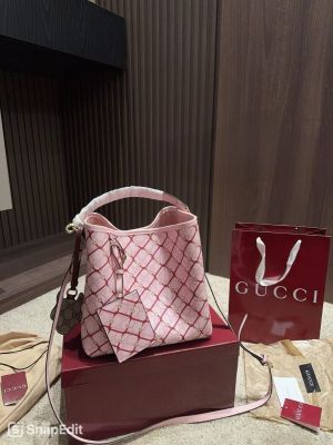 Guccci GG Emblem Premium Bucket Bag With OG Box & Dust Bag (Pink - 1251)