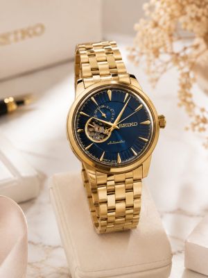 Seiko Presage Cocktail Time Open Heart Automatic gold blue
