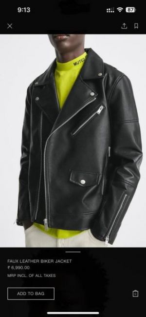 Zar Imported Super Premium Black Leather Zipper Jacket F1915