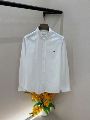 Lacost Linen White Embroidery Logo Premium Shirts F4029-WH