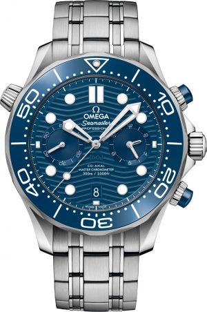 Omegg_a Seamaster Diver 300M Co-Axial Master Chronometer Chronograph silver blue
