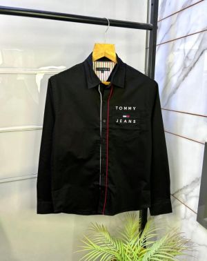 Sale Tomm _Hilfiger Black Oxford Lycra Printed Premium Shirts F2822-BL