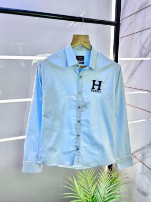 Sale Hacket Sky Oxford Lycra Embroidery Logo Premium Shirts F2628-SK