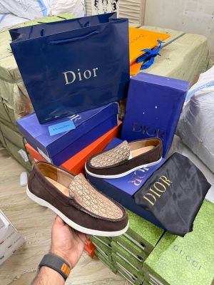 Dioor Mens Suede Loafers Brown