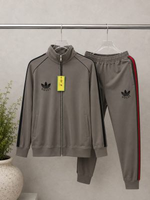 Gucc Premium Imported Monogram Embossed Fabric and Side Tape Tracksuit with Carry Bag 3148