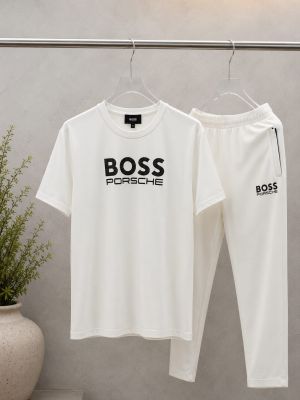 Boss x Porsch White Premium Tracksuit with Soft Cotton Fabric nd Emboss Logo 4381
