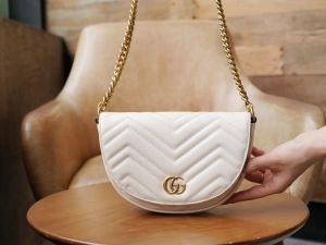 Guccci GG Marmont Moon Premium Shoulder Bag With OG Box & Premium Dust Bag & Carry Bag (White - 905)