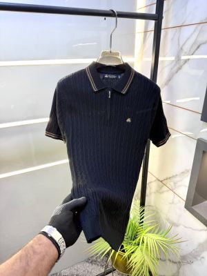 Brooks Brothers knitted Black Zipper Super Premium Collar Neck Polo T-shirt F3587-BL