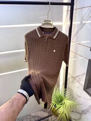 Brooks Brothers knitted Brown Zipper Super Premium Collar Neck Polo T-shirt F3587-BR