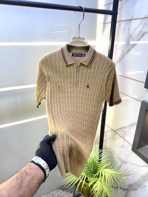 Brooks Brothers knitted Khakhi Zipper Super Premium Collar Neck Polo T-shirt F3587-KH