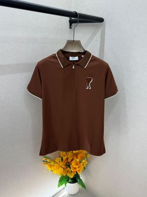 Ami Logo Brown Premium Collar Neck Polo T-shirt With Brand Box Packing F3689-BR