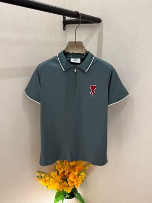Ami Logo Green Premium Collar Neck Polo T-shirt With Brand Box Packing F3689-GR